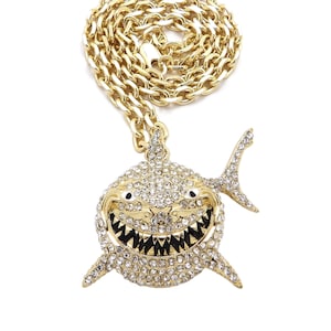 New Iced Out Shark Pendant 4mm/18&quot; Link Chain Hip Hop Fashion Necklace