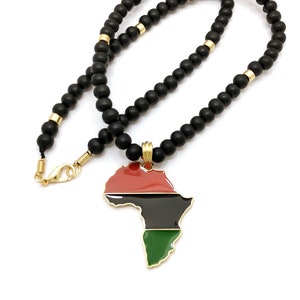Africa Continent Pendentif 8mm Perles en Bois Chaîne Mode Collier