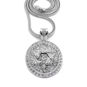 New Iced 6 Point Star Round Pendant 4mm/20&quot;,24&quot;,30&quot;,36&quot; Franco Chain Fashion Necklaces