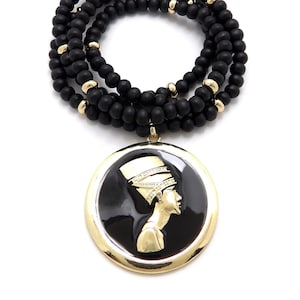 Egyptian Queen Nefertiti Pendant  6mm/30&quot; Wood Chain Fashion Necklaces