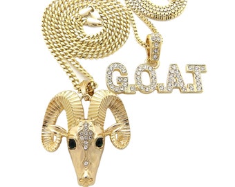 New Iced Goat & G.O.A.T Pendant  18",20",24" Box, Cuban Chain Hip Hop Necklaces Set