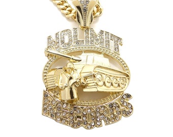 New Iced Out Hip Hop Iced No Limit Record Pendant 6mm/18",20",24",30" Cuban Chain Necklace