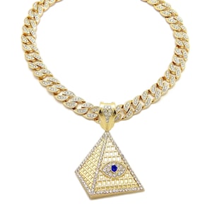 Egyptian Eye of God Pendant 10mm/18&quot;,20&quot;,24&quot; Ice Bling Cuban Chain Fashion Hip Hop Necklace
