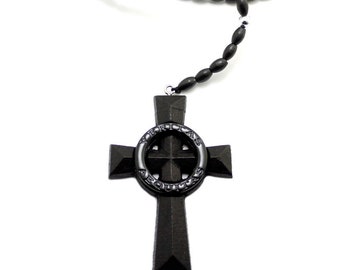 Veritas Aequitas Cross Boondock Saint Pendant 5mm/39" Wooden Rosary Ball Chain Necklace