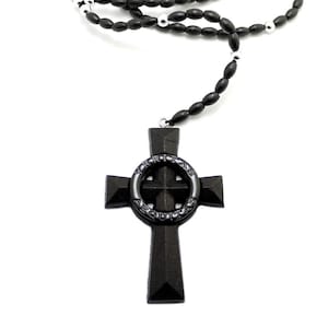 Veritas Aequitas Cross Boondock Saint Pendant 5mm/39&quot; Wooden Rosary Ball Chain Necklace