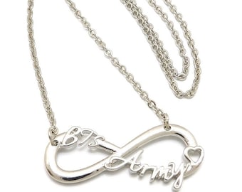 New BTS Army Kpop Fan Infinity Pendant & 18" Link Chain Fashion Necklaces XC532