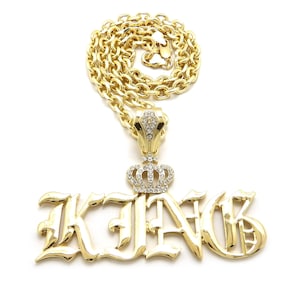 Iced Out King Crown Pendant  7mm/18&quot;,20&quot;,24&quot; Link Chain Hip Hop Fashion Necklaces