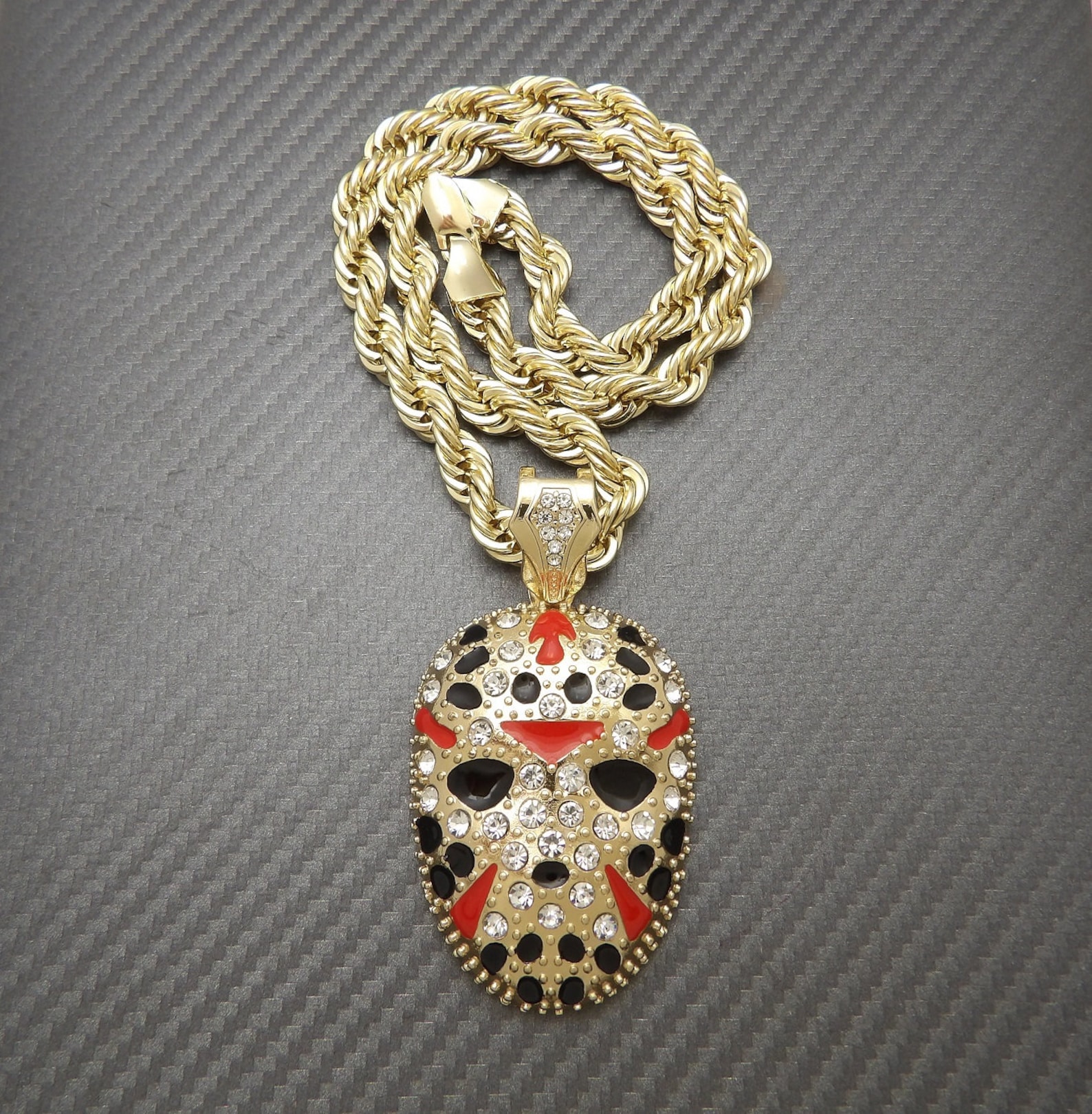 New Iced Jason Friday 13th Mask Pendant 8mm Rope Chain - Etsy