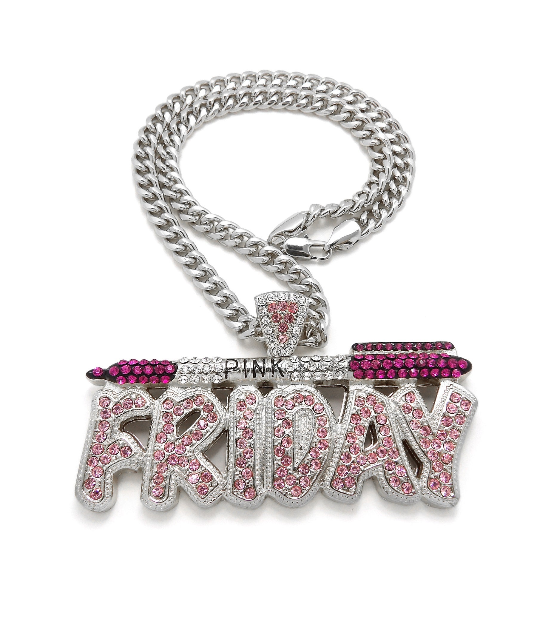 Women's Fashion Ice Out Hip Hop Pink Friday Pendant 6mm/18 Women's Fashion Ice Out Hip Hop Pink Friday Pendant 6mm/18