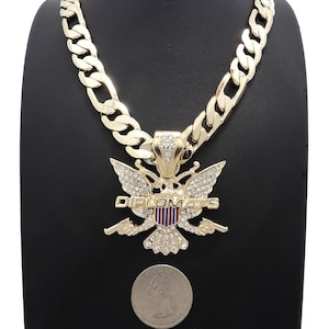 Iced Cubic Zirconia Dipset Diplomats Charm 12mm/20" Gold plated Figaro Chain Necklace