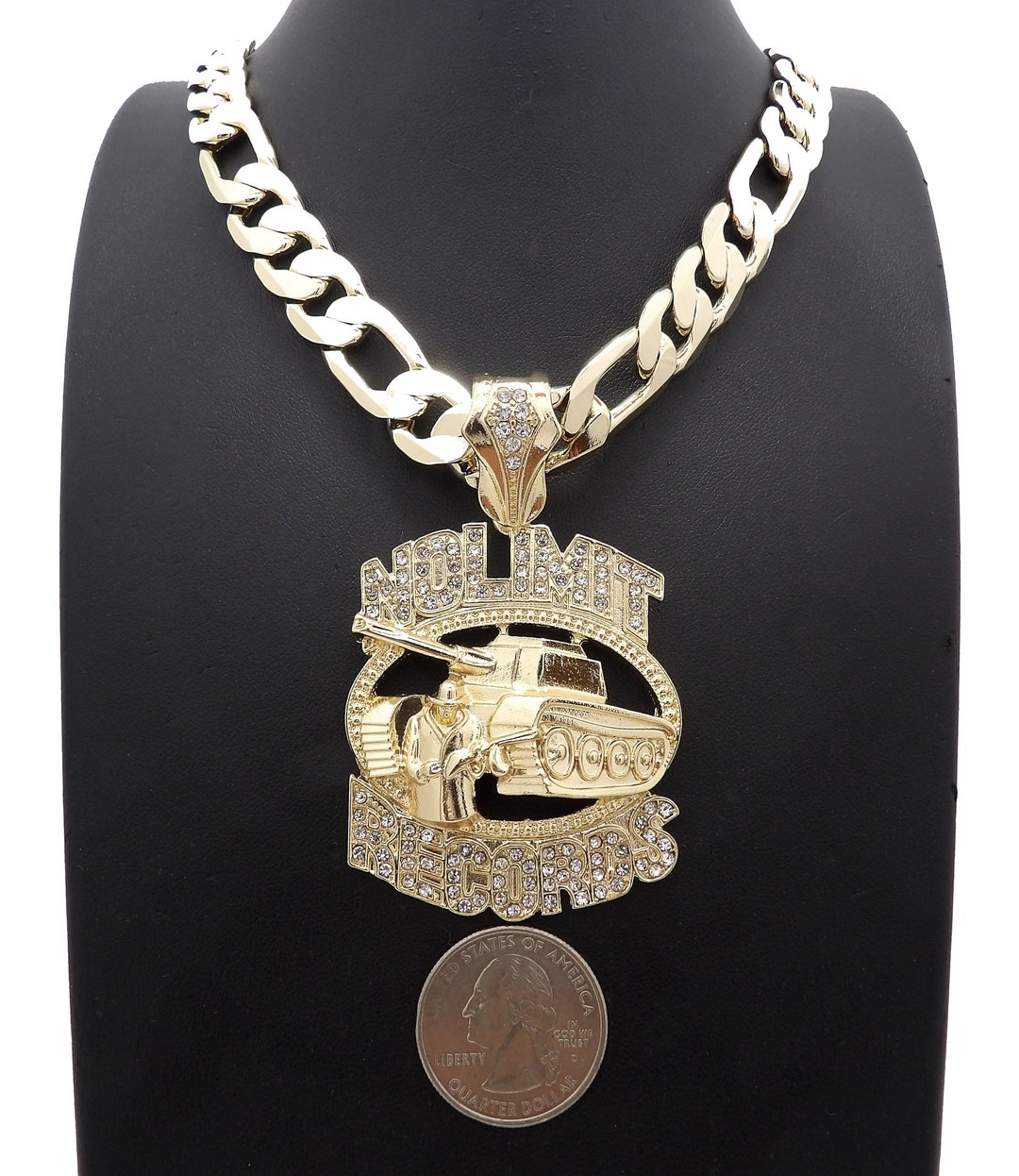 MaxBling81 Hip Hop No Limit Records Tank Charm Pendant - Gold Plated, Cubic Zirconia