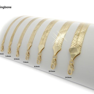 New 14K Gold Plated 20&quot;, 24&quot; Herringbone Chain (4mm to 14mm ) Fashion Necklace