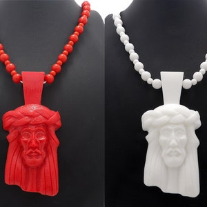 Jesus Face Pendant 8mm/36&quot; Plastic Bead Chain Hip Hop Fashion Necklaces