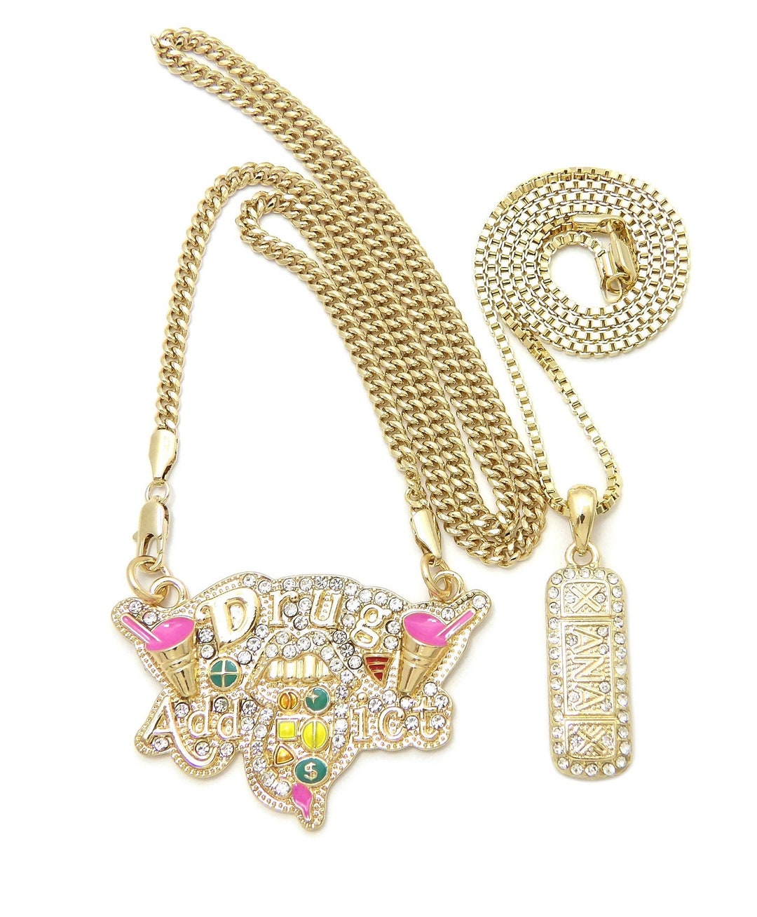 New Iced Drug Addict & XANAX Pendant 18 and 24 Mix Chain Hip Hop Fashion Necklace Etsy