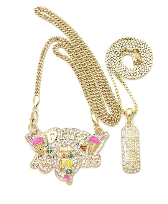 New Iced Drug Addict & XANAX Pendant 18