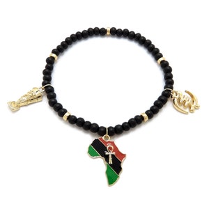Women&#39;s Fashion Africa, Gye Nyame, Ankh, Nefertiti Pendant 6mm/10&quot; fit up to 12&quot; Stretch Wooden Bead Anklet