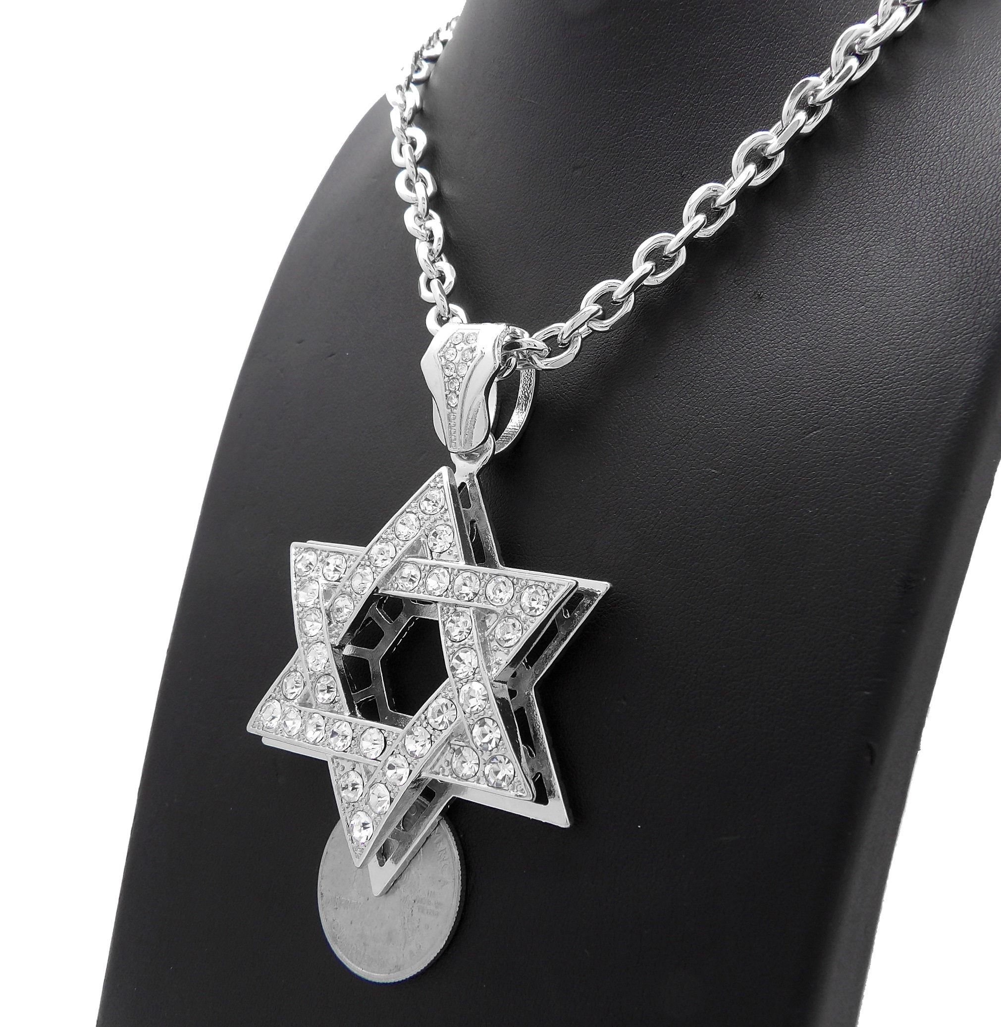 New Iced Out 6 Point Star Pendant 7mm 18 20 24 Link Chain Hip Hop