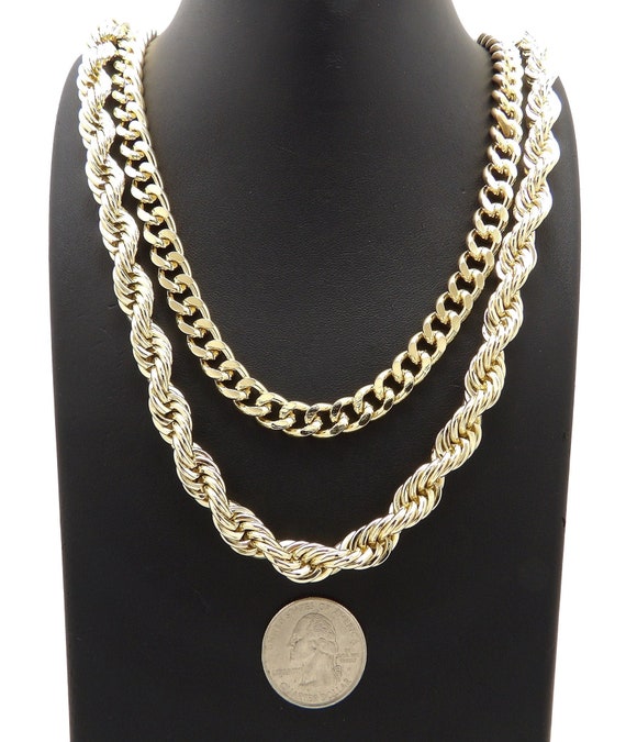 14K Gold & Sliver Plated 9mm Cuban Chain 8mm Rope Chain Fashion Hip Hop  Necklace Set -  Israel