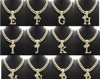 Ice Out Eerste Alfabet Letter Gouden Hanger 11 mm/18&quot;, 20&quot; Cubaanse Ketting Modeketting
