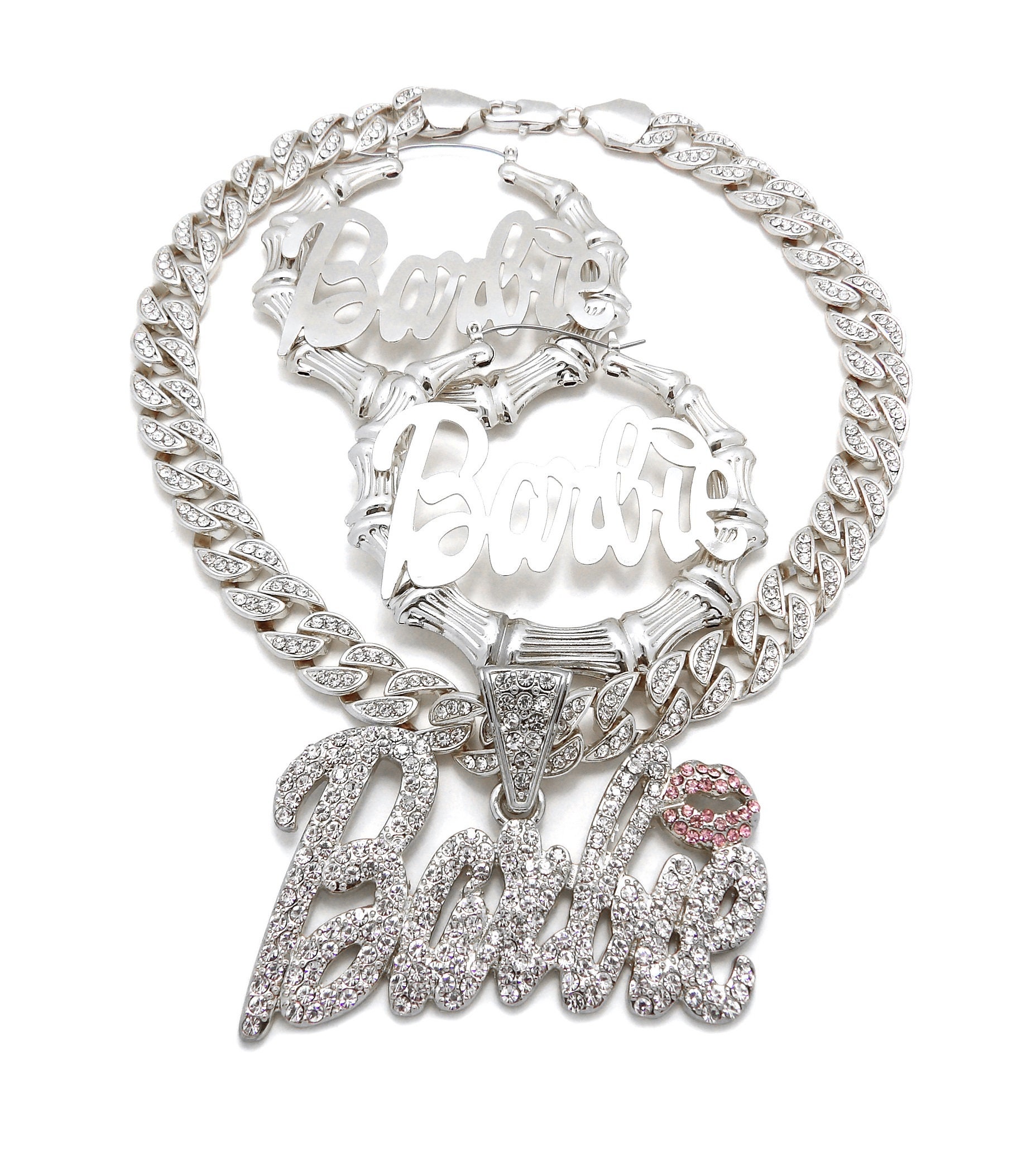 New Iced Pink Barbie Lips Pendant & Earring 10mm/18" or 20"…