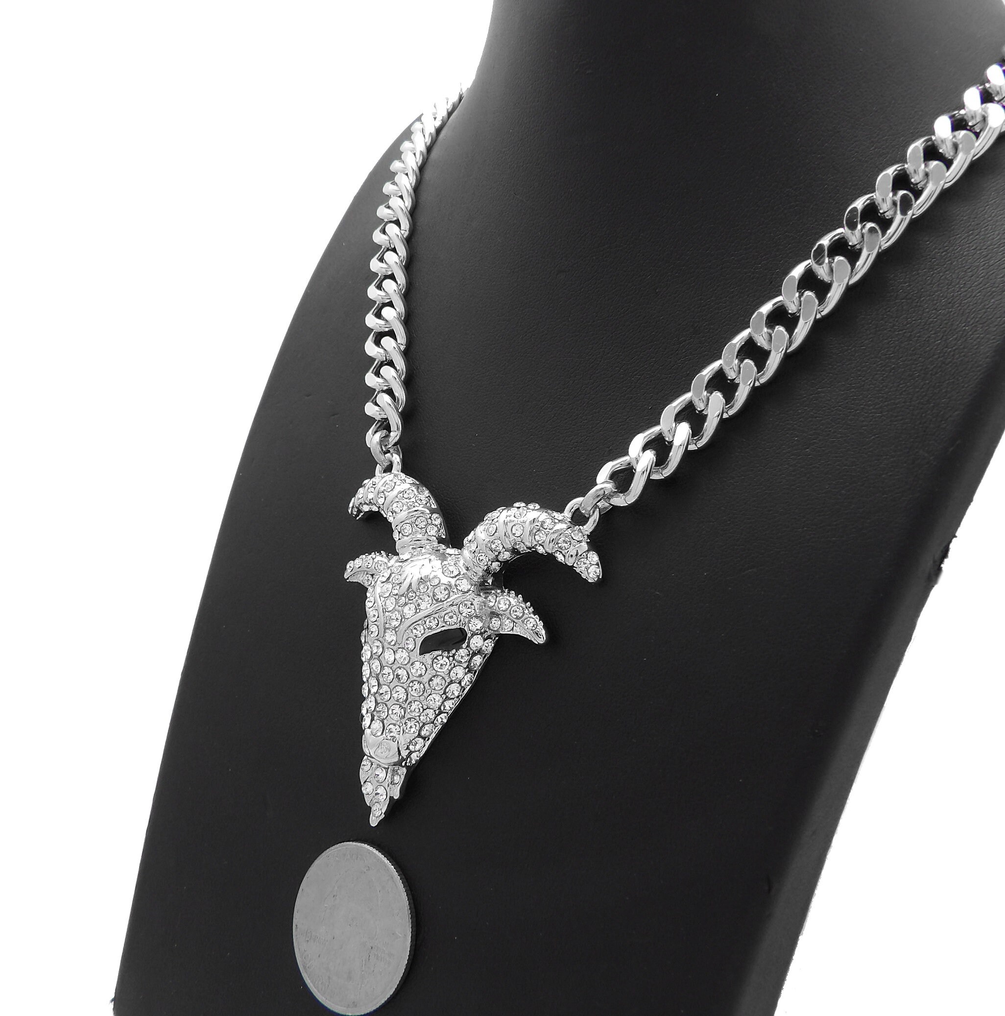 Collana Catena Cubana Con Ciondolo Testa Di Capra Placcato Oro - Zirconi Hip Hop