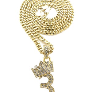 Iced Out Number 1 to 9 Crown Pendant 3mm/24 Cuban Chain - Etsy