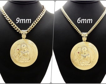 Saint Barbara Pendant 6mm or 9mm/18&quot;,20&quot;,24&quot;,30&quot; Cuban Chain Hip Hop Necklace