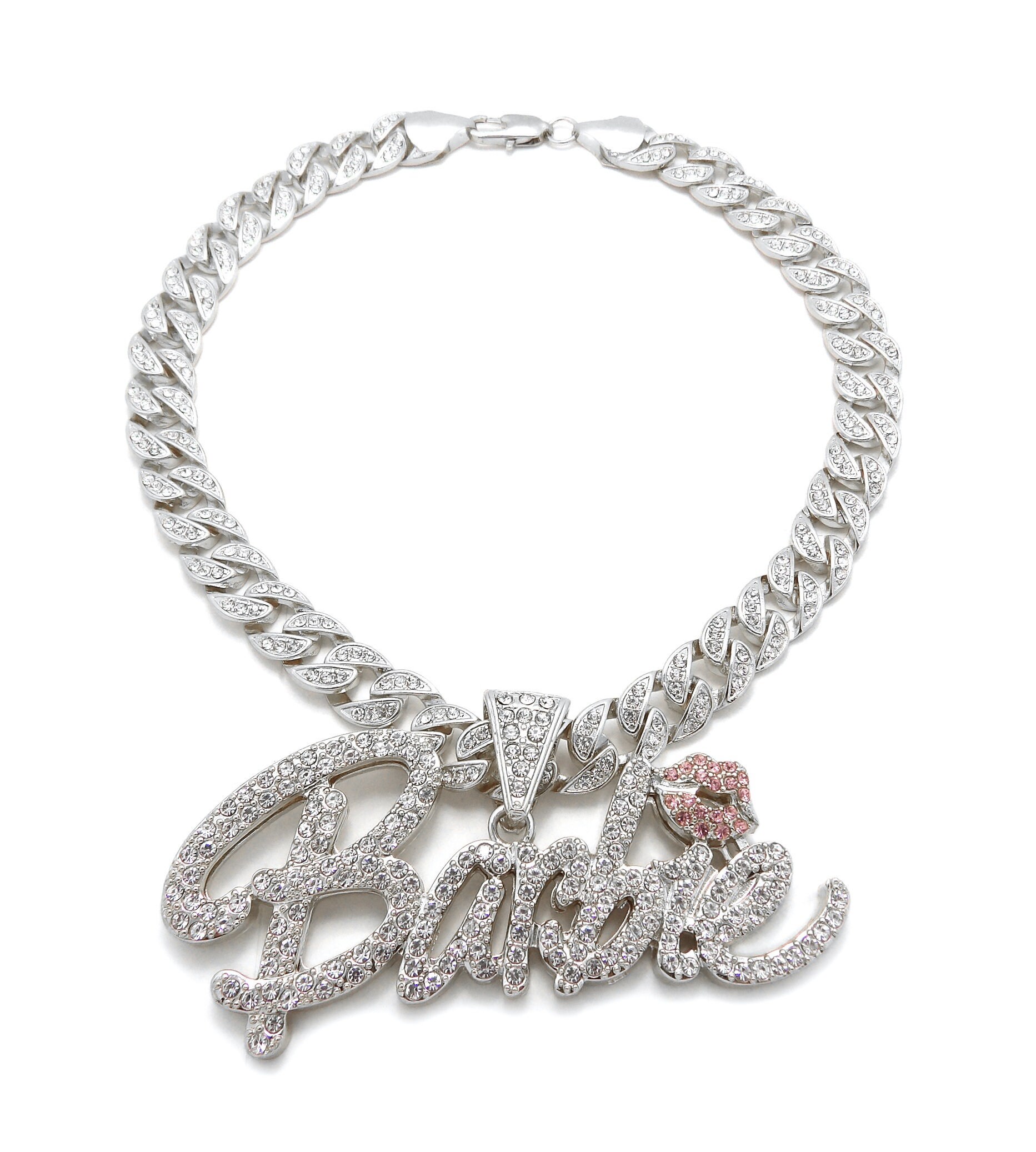 New Iced Pink Barbie Lips Pendant 10mm/18" or 20" Ice Bling…