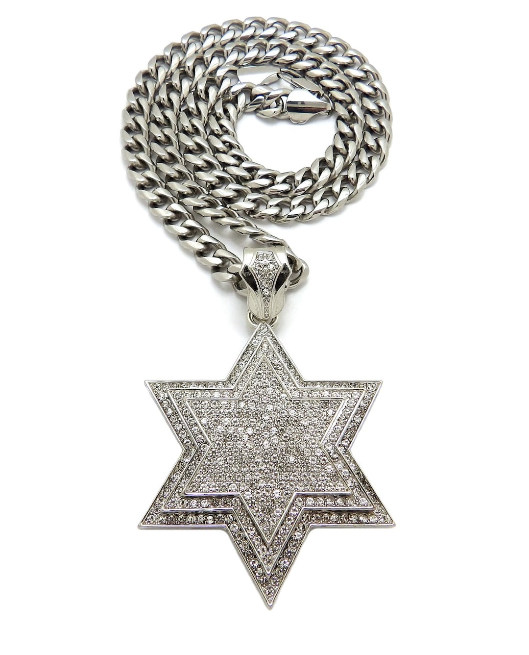 HMOOY Star Of David Pendant Necklace, Stainless Steel Tiny Six-Pointed Star Necklace Jewelry For Women Men Hip Hop(Gold