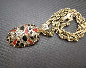 JASON MASK FRIDAY 13TH PENDANT SILVER CUBAN LINK CHAIN NECKLACE HIPHOP RAPPER - Foto 9