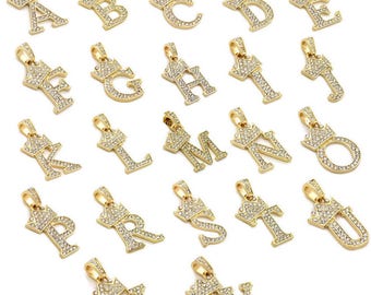 Nieuw Iced Out kroon alfabetletters kleine hanger met 2 mm/18&quot;, 20&quot;, 24&quot; doos ketting (verschillende letters)