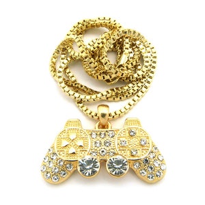 Iced Game Controller Pendant Box, Ball Chain Fashion Necklace