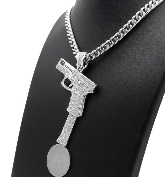 New Iced Out Glizzy Gang Hand Gun Pendant 6mm 18 20 24 30 Cuban Chain Fashion Necklace Etsy