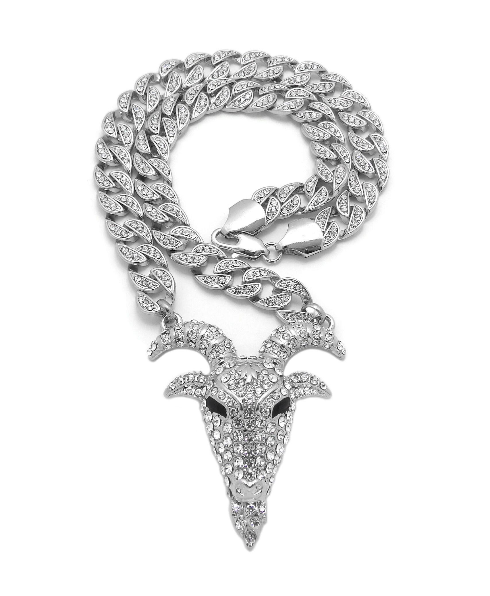 Iced Out Goat Head Pendant 10mm 18 20 24 Ice Bling Cuban Chain