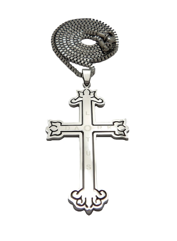 Dark Lotus Cross Stainless Steel Pendant 2mm/24