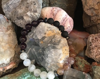 Rare Auralite 23, Amethyst, Moonstone and Hematite bracelet. |Guidance| AAA 8mm Energy Bracelet by Journey Stones | Aurora Polaris bracelet.