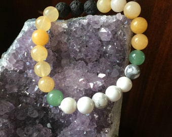 The Daffodil, Howlite, Yellow Jade, Aventurine, Lava Beaded Bracelet. Energy Bracelet by Journey Stores.