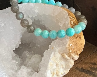 Menopause bracelet. Peruvian Amazonite and Labradorite. Menopause. Energy bracelet by Journey Stones. AAA 8mm beads