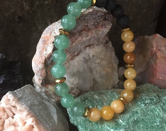 Aventurine, Honey Jade and Lava Beaded Bracelet. 8mm Energy Bracelet by Journey Stones. Loyalty | Friendship | Renewal
