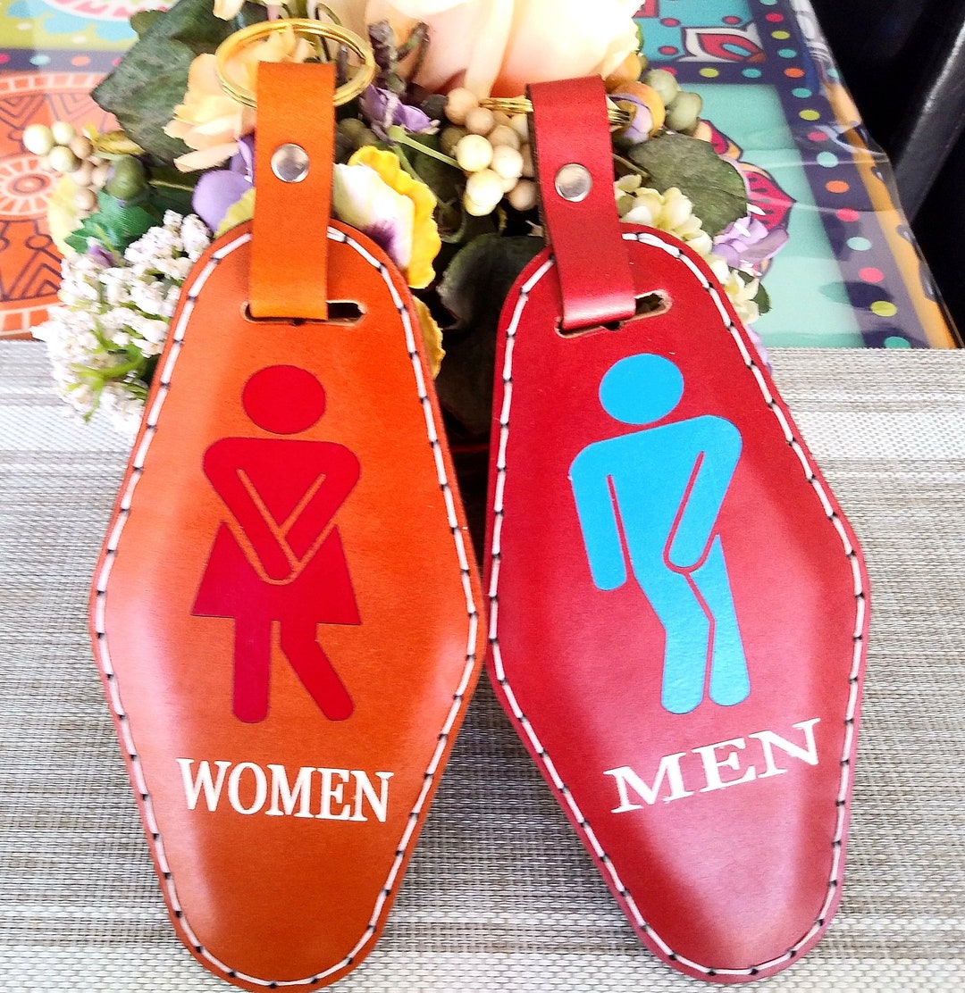 Pair of Humorous Leather Office Restroom Key Rings Etsy