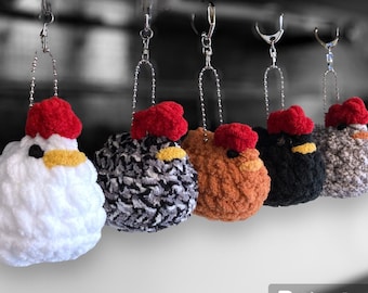 Crochet Chicken Keychain, Crochet Chicken Plush, Handmade Chicken Stuffed Farm Animal, Unique Chicken Gift for Birthday Mother's Day