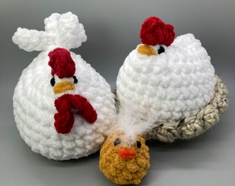 Crochet Chicken Family | Crochet Chicken Plush Set | Custom Handmade Chicken Stuffed Animals | Birthday or Mother's Day Unique Gift
