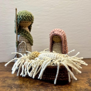Crochet Nativity Set Holy Family: Handmade Rustic Christmas Decor, Heirloom Keepsake