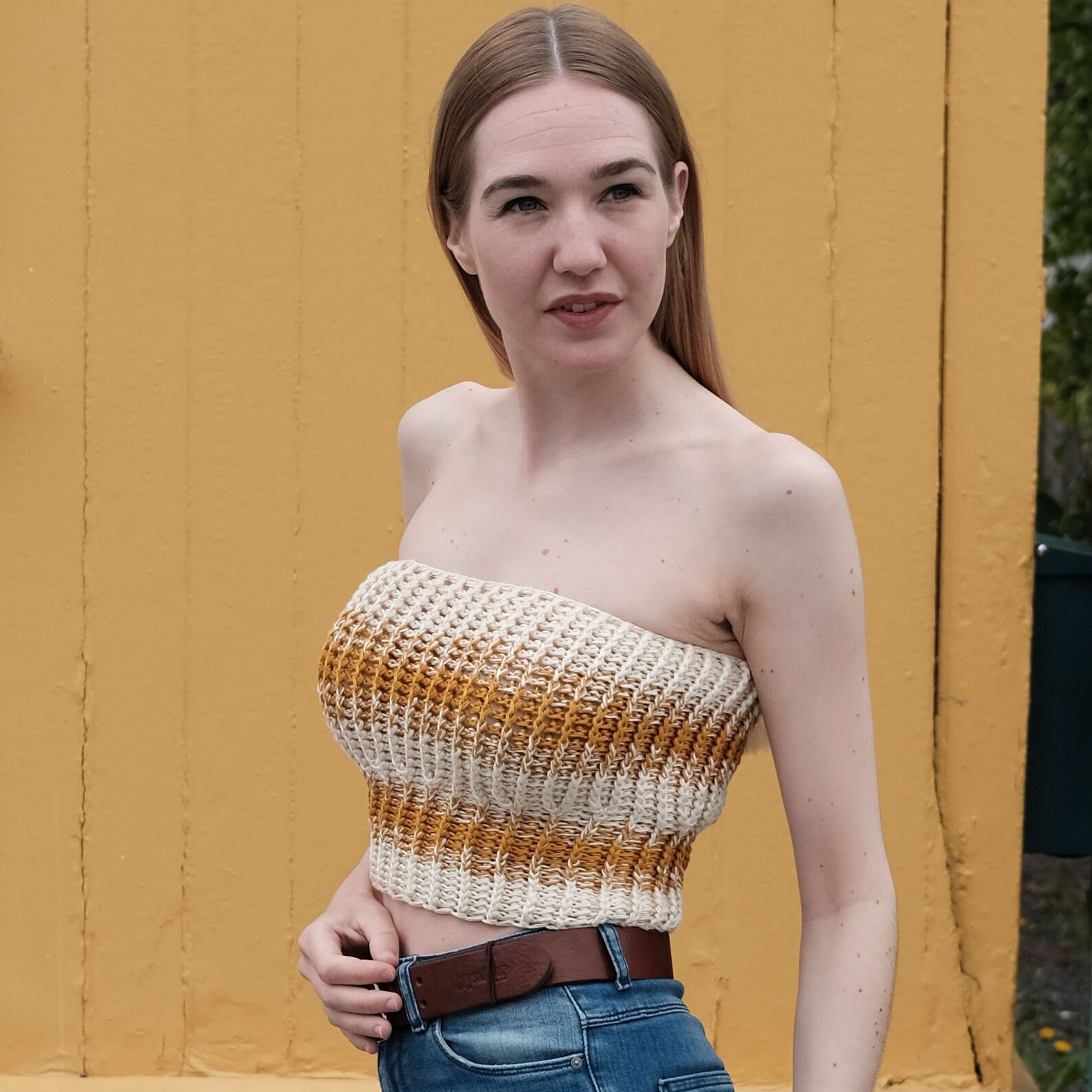 Aeline Strapless Crochet Knit Top - Sky Blue