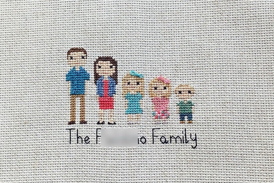 Custom Cross Stitch Family Portrait Personalized Gift Present Birthday
