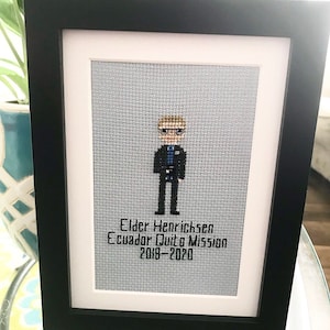 LDS Missionary Custom Cross Stitch Portrait Personalized Gift Mom and Dad Missionary Gifts Family Portrait Present Mother&#39;s Day Father&#39;s Day