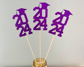 2024 Graduation Party Decorations - 3 pack /Graduation Tabletop Decoration / Graduation Party Centerpieces- Varsity with Caps