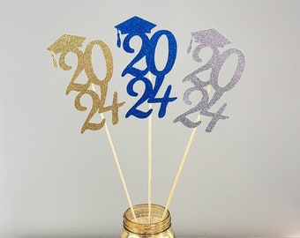 2024 Graduation Party Decorations - 3 pack /Graduation Tabletop Decoration / Graduation Party Centerpieces- Cursive with Caps