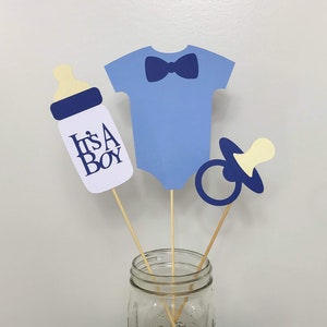 Boy Baby Shower Herzstück Picks: Strampelanzug, Flasche, Schnuller