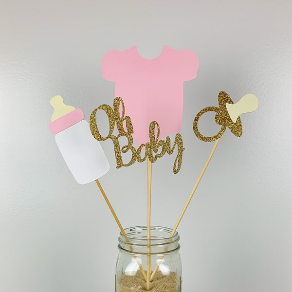 Pink and Gold Baby Shower Decorations / Girl Baby Shower Centerpieces